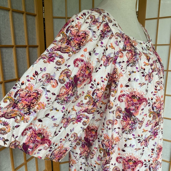 Caffe Marrakech Floral/Bird Print Linen Blend Top SZ L - Picture 5 of 12